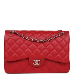Pre-owned Chanel Jumbo Classic Double Flap Red Caviar Silver Hardware