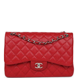 Pre-owned Chanel Jumbo Classic Double Flap Red Caviar Silver Hardware