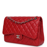 Pre-owned Chanel Jumbo Classic Double Flap Red Caviar Silver Hardware