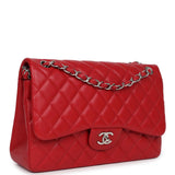 Pre-owned Chanel Jumbo Classic Double Flap Red Caviar Silver Hardware