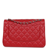 Pre-owned Chanel Jumbo Classic Double Flap Red Caviar Silver Hardware