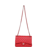 Pre-owned Chanel Jumbo Classic Double Flap Red Caviar Silver Hardware