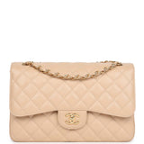 Pre-owned Chanel Jumbo Classic Double Flap Bag Light Beige Caviar Gold Hardware