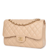 Pre-owned Chanel Jumbo Classic Double Flap Bag Light Beige Caviar Gold Hardware