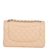 Pre-owned Chanel Jumbo Classic Double Flap Bag Light Beige Caviar Gold Hardware