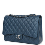 Chanel Maxi Classic Double Flap Bag Dark Blue Caviar Silver Hardware