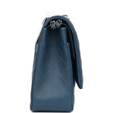 Chanel Maxi Classic Double Flap Bag Dark Blue Caviar Silver Hardware