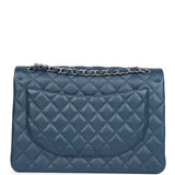 Chanel Maxi Classic Double Flap Bag Dark Blue Caviar Silver Hardware