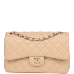Pre-owned Chanel Jumbo Classic Double Flap Bag Light Beige Caviar Gold Hardware
