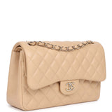 Pre-owned Chanel Jumbo Classic Double Flap Bag Light Beige Caviar Gold Hardware