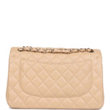 Pre-owned Chanel Jumbo Classic Double Flap Bag Light Beige Caviar Gold Hardware