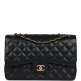 Chanel Jumbo Classic Double Flap Bag Black Caviar Gold Hardware