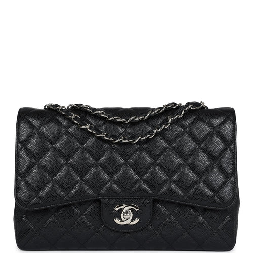 Pre-owned Chanel Jumbo Classic Single Flap Bag Black Caviar Silver Hardware