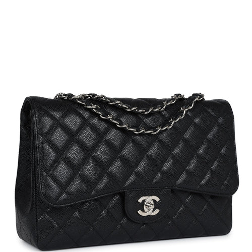 Pre-owned Chanel Jumbo Classic Single Flap Bag Black Caviar Silver Hardware