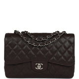 Pre-owned Chanel Jumbo Classic Single Flap Dark Brown Caviar Silver Hardware