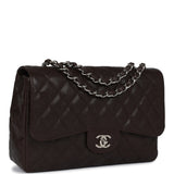 Pre-owned Chanel Jumbo Classic Single Flap Dark Brown Caviar Silver Hardware