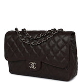 Pre-owned Chanel Jumbo Classic Single Flap Dark Brown Caviar Silver Hardware