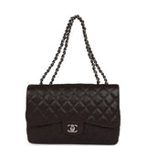 Pre-owned Chanel Jumbo Classic Single Flap Dark Brown Caviar Silver Hardware