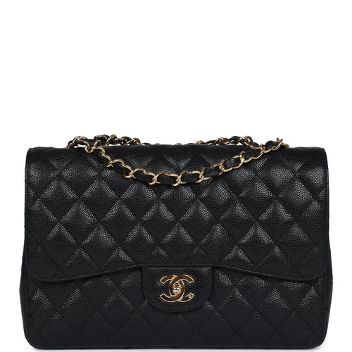 Pre-owned Chanel Jumbo Classic Single Flap Bag Black Caviar Gold Hardware