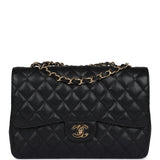 Pre-owned Chanel Jumbo Classic Single Flap Bag Black Caviar Gold Hardware