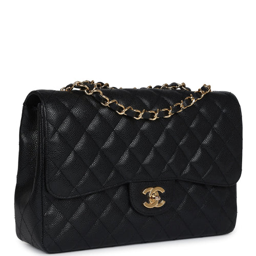 Pre-owned Chanel Jumbo Classic Single Flap Bag Black Caviar Gold Hardware