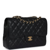 Pre-owned Chanel Jumbo Classic Single Flap Bag Black Caviar Gold Hardware