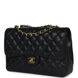 Pre-owned Chanel Jumbo Classic Single Flap Bag Black Caviar Gold Hardware