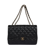 Pre-owned Chanel Jumbo Classic Single Flap Bag Black Caviar Gold Hardware