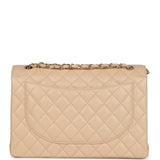 Chanel Maxi Classic Double Flap Bag Beige Caviar Gold Hardware