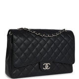 Pre-owned Chanel Maxi Classic Double Flap Bag Black Caviar Silver Hardware