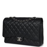 Pre-owned Chanel Maxi Classic Double Flap Bag Black Caviar Silver Hardware