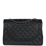 Pre-owned Chanel Maxi Classic Double Flap Bag Black Caviar Silver Hardware