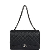 Pre-owned Chanel Maxi Classic Double Flap Bag Black Caviar Silver Hardware