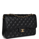 Pre-owned Chanel Jumbo Classic Double Flap Bag Black Caviar Gold Hardware