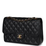 Pre-owned Chanel Jumbo Classic Double Flap Bag Black Caviar Gold Hardware