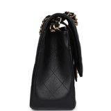 Pre-owned Chanel Jumbo Classic Double Flap Bag Black Caviar Gold Hardware