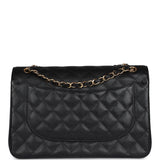 Pre-owned Chanel Jumbo Classic Double Flap Bag Black Caviar Gold Hardware