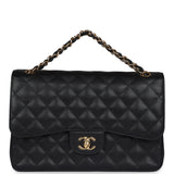 Pre-owned Chanel Jumbo Classic Double Flap Bag Black Caviar Gold Hardware