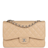 Chanel Jumbo Classic Double Flap Bag Light Beige Caviar Silver Hardware