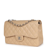 Chanel Jumbo Classic Double Flap Bag Light Beige Caviar Silver Hardware