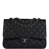 Pre-owned Chanel Jumbo Classic Single Flap Bag Black Caviar Silver Hardware