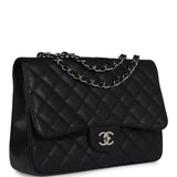 Pre-owned Chanel Jumbo Classic Single Flap Bag Black Caviar Silver Hardware