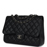 Pre-owned Chanel Jumbo Classic Single Flap Bag Black Caviar Silver Hardware