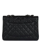 Pre-owned Chanel Jumbo Classic Single Flap Bag Black Caviar Silver Hardware