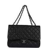 Pre-owned Chanel Jumbo Classic Single Flap Bag Black Caviar Silver Hardware