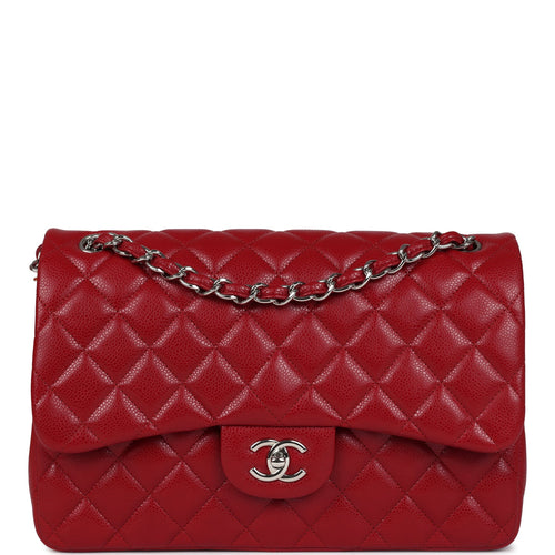 Chanel Jumbo Classic Double Flap Bag Red Caviar Silver Hardware