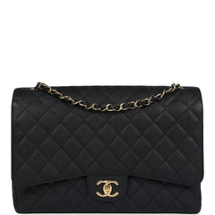 Pre-owned Chanel Maxi Classic Double Flap Bag Black Caviar Gold Hardware