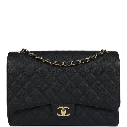 Pre-owned Chanel Maxi Classic Double Flap Bag Black Caviar Gold Hardware