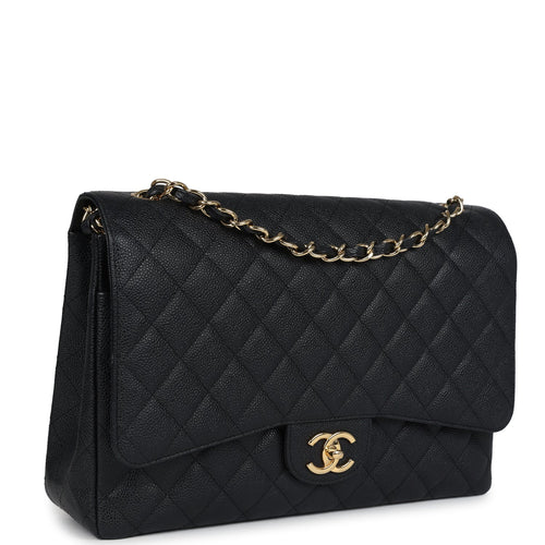 Pre-owned Chanel Maxi Classic Double Flap Bag Black Caviar Gold Hardware