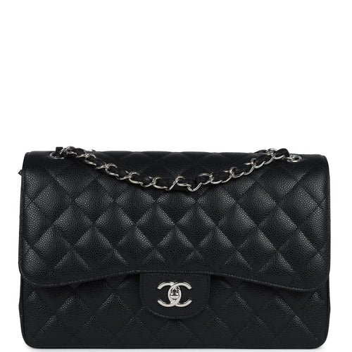 Chanel Jumbo Classic Double Flap Bag Black Caviar Silver Hardware